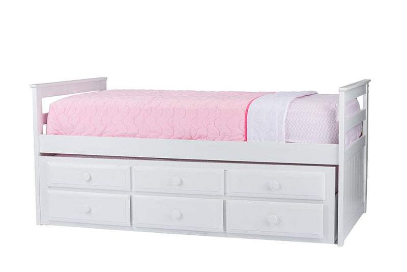 Ballina White Wood Contemporary Trundle Bed (Twin) iHome Studio