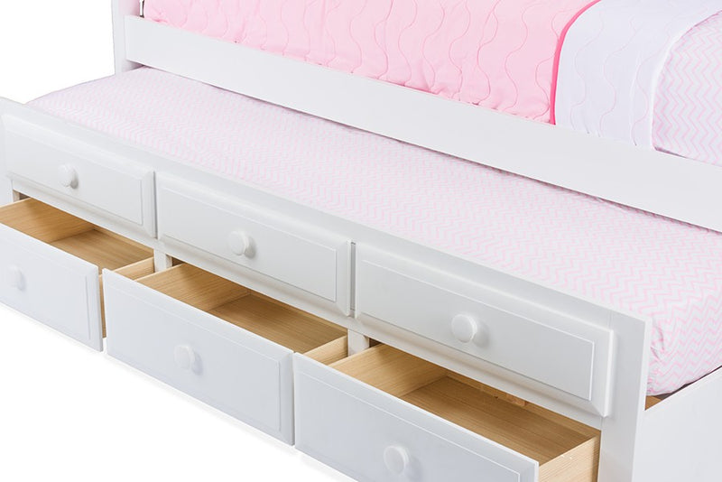 Ballina White Wood Contemporary Trundle Bed (Twin) iHome Studio