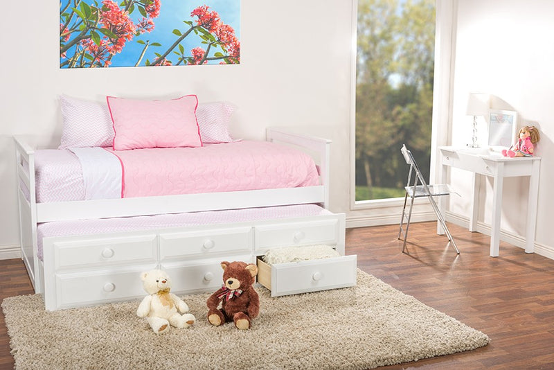 Ballina White Wood Contemporary Trundle Bed (Twin) iHome Studio