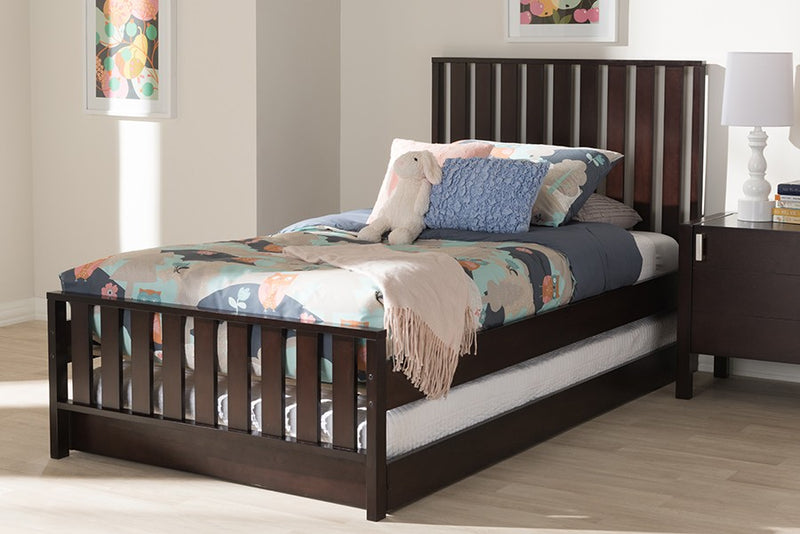 Harlan Dark Brown-Finished Wood Trundle Bed (Twin) iHome Studio