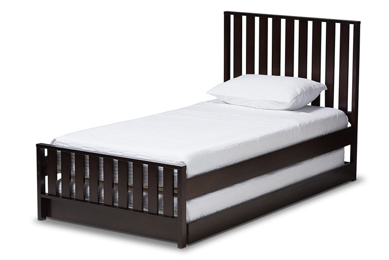 Harlan Dark Brown-Finished Wood Trundle Bed (Twin) iHome Studio