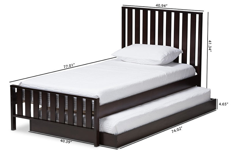 Harlan Dark Brown-Finished Wood Trundle Bed (Twin) iHome Studio