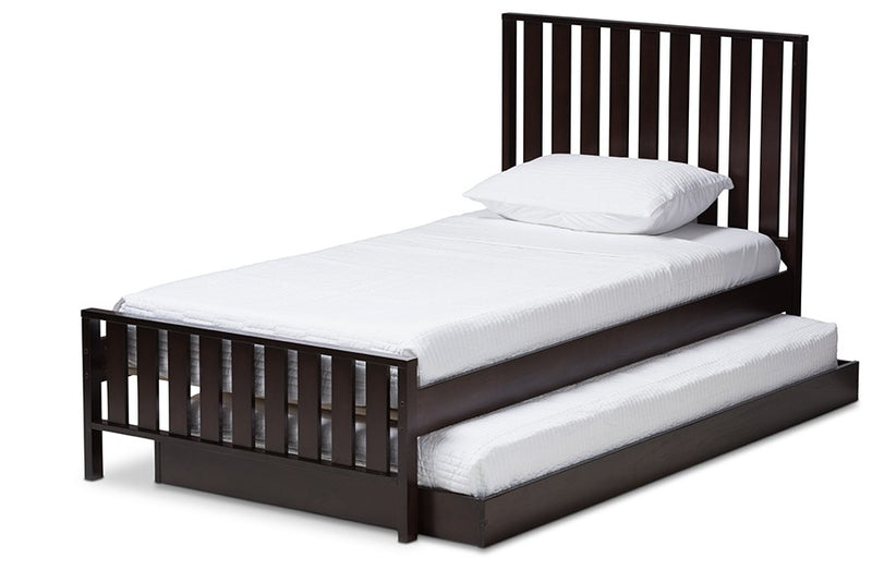 Harlan Dark Brown-Finished Wood Trundle Bed (Twin) iHome Studio