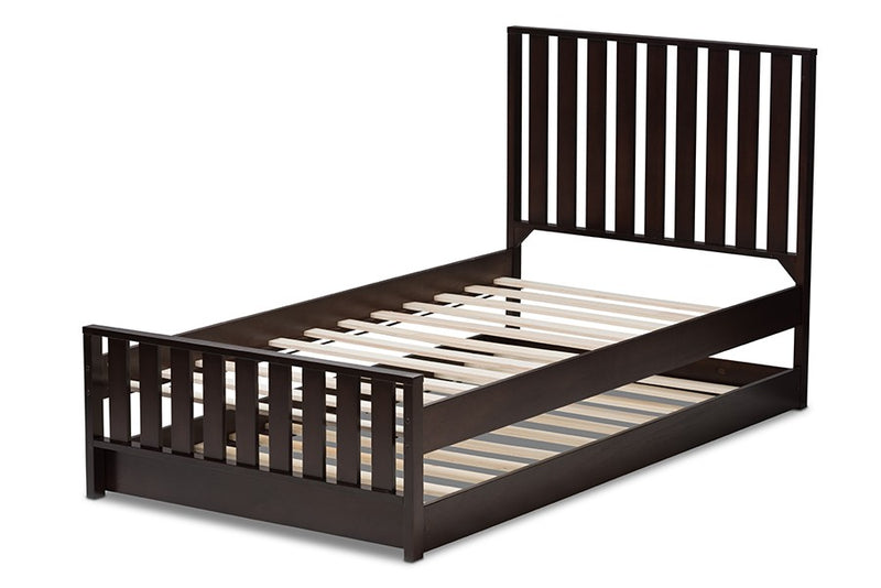 Harlan Dark Brown-Finished Wood Trundle Bed (Twin) iHome Studio