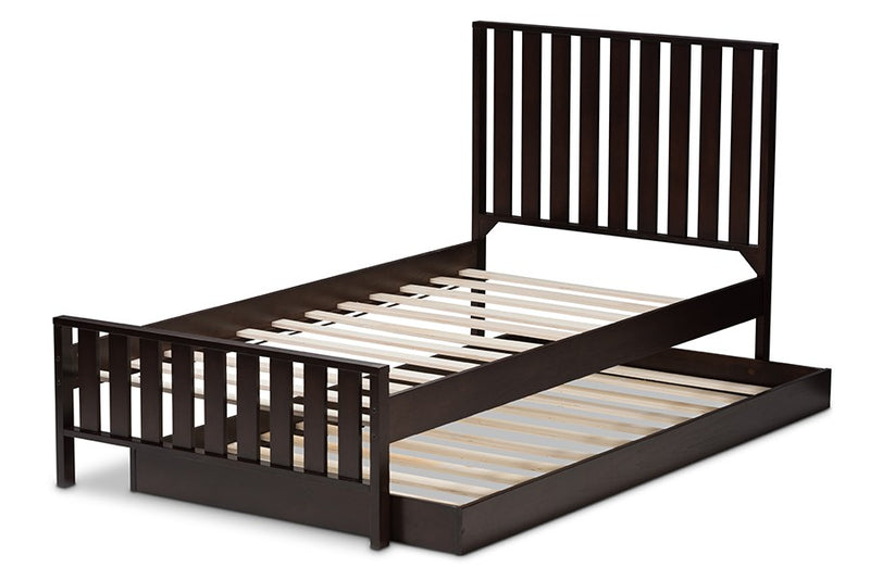 Harlan Dark Brown-Finished Wood Trundle Bed (Twin) iHome Studio