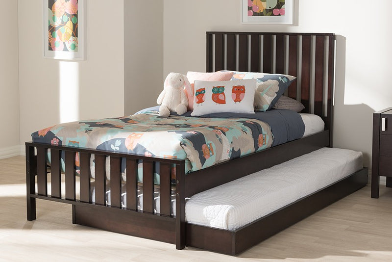 Harlan Dark Brown-Finished Wood Trundle Bed (Twin) iHome Studio