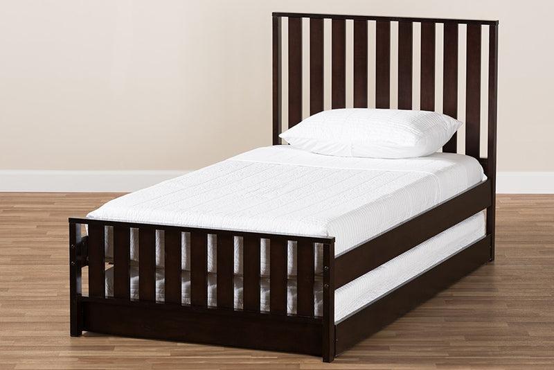 Harlan Dark Brown-Finished Wood Trundle Bed (Twin) iHome Studio