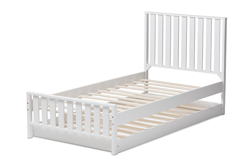 Harlan White-Finished Wood Trundle Bed (Twin) iHome Studio