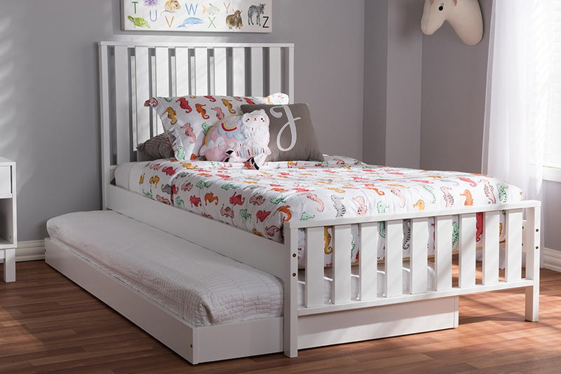 Harlan White-Finished Wood Trundle Bed (Twin) iHome Studio