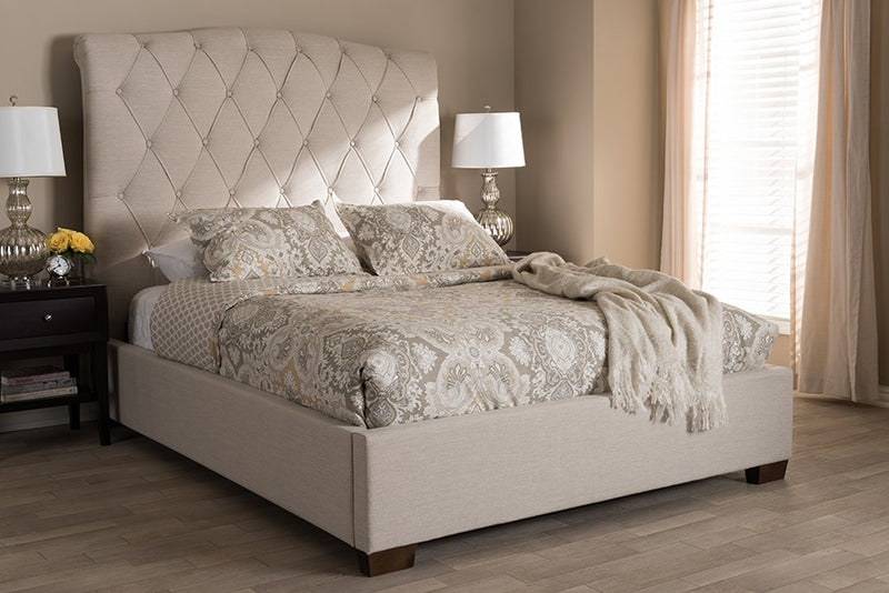 Victoire Light Beige Fabric Upholstered Platform Bed (Queen) iHome Studio