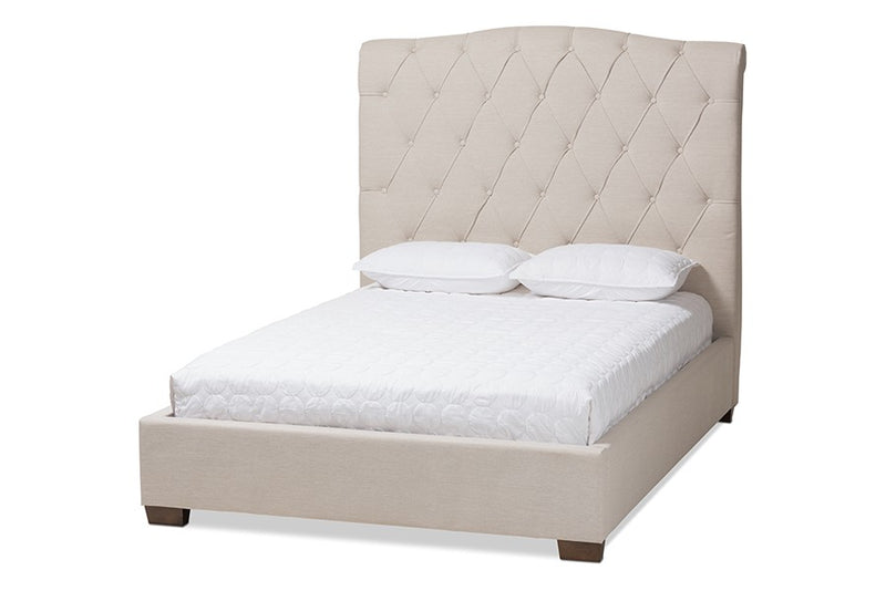 Victoire Light Beige Fabric Upholstered Platform Bed (Queen) iHome Studio