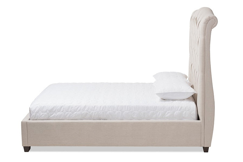 Victoire Light Beige Fabric Upholstered Platform Bed (Queen) iHome Studio