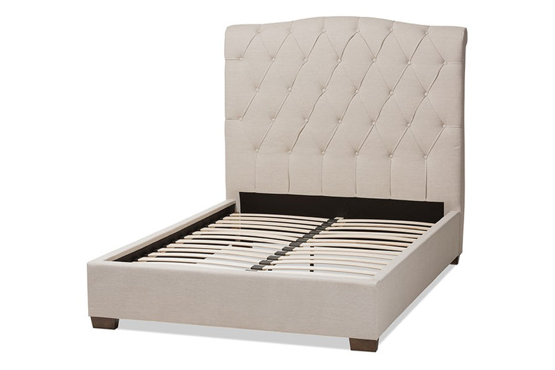 Victoire Light Beige Fabric Upholstered Platform Bed (Queen) iHome Studio