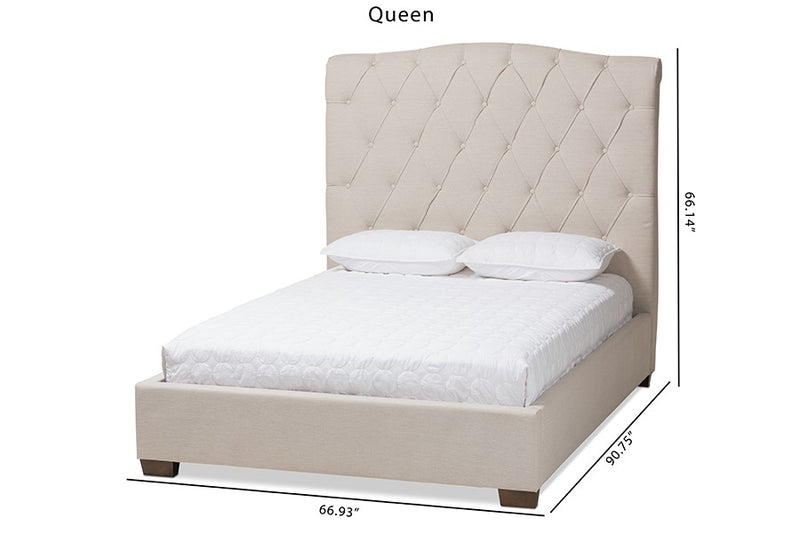 Victoire Light Beige Fabric Upholstered Platform Bed (Queen) iHome Studio