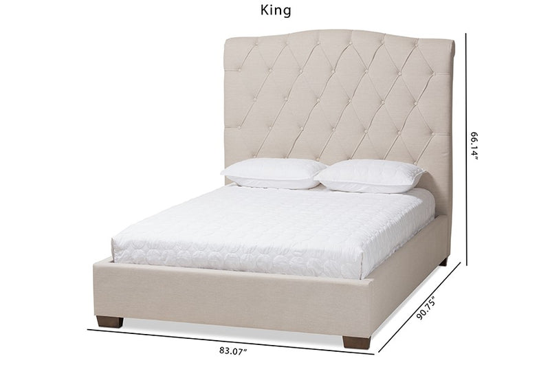 Victoire Light Beige Fabric Upholstered Platform Bed (King) iHome Studio
