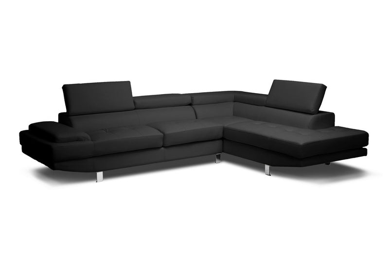 Selma Black Bonded Leather Sectional Sofa w/Chrome Plated Legs iHome Studio