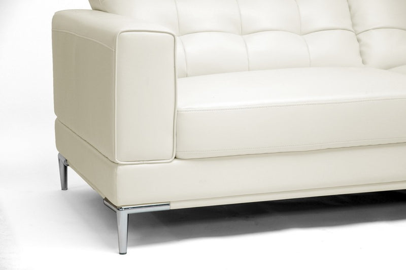 Babbitt Ivory Leather Sectional Sofa w/Chrome Steel Legs iHome Studio