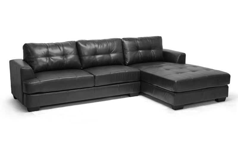 Dobson 2pcs Black Bonded Leather Sectional Sofa/Chaise Set iHome Studio