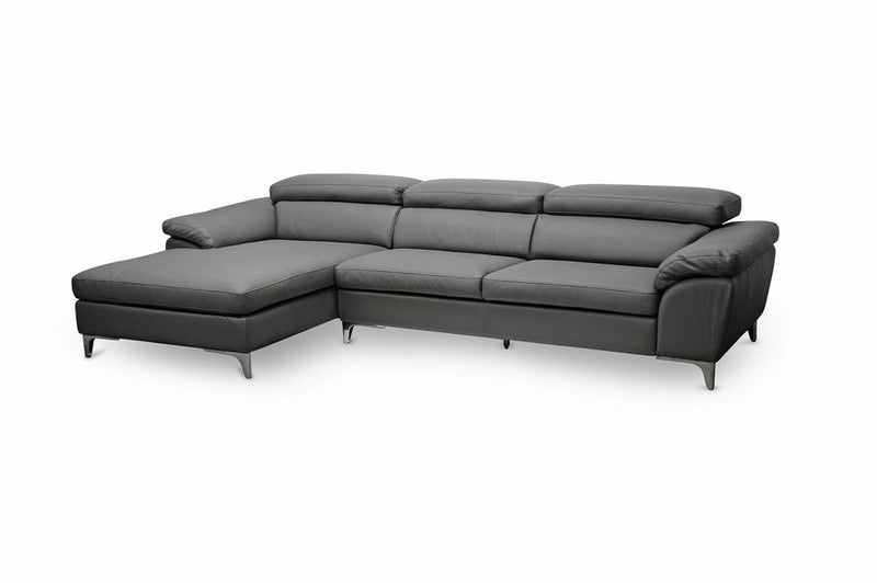 Voight Grey Faux Leather Sectional Sofa w/Chrome Plated Legs iHome Studio