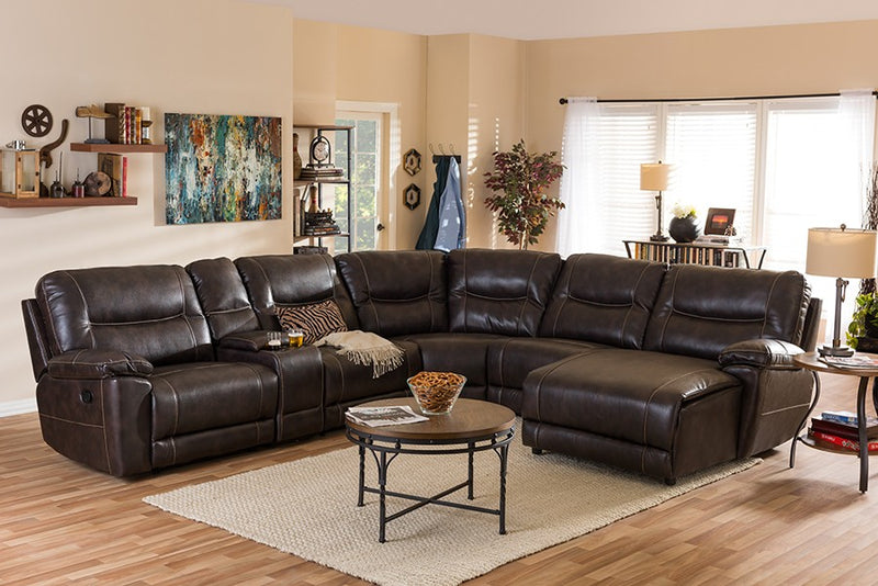 Mistral 6pcs Dark Brown Bonded Leather 6pcs Sectional Sofa w/Recliners iHome Studio