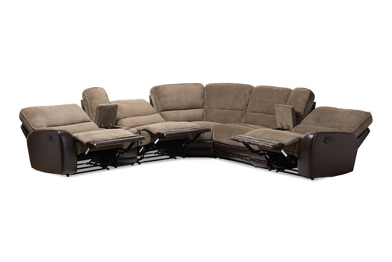 Richmond 7pcs Taupe Fabric & Brown Faux Leather Two-Tone Sectional Sofa iHome Studio