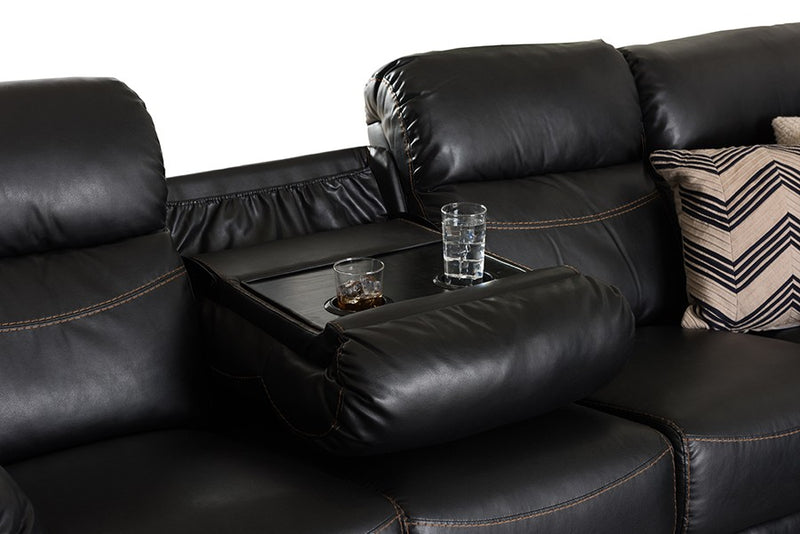 Roland 2pcs Black Faux Leather Sectional w/Recliner & Storage Chaise iHome Studio
