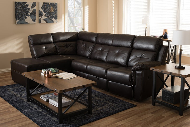 Roland 2pcs Dark Brown Faux Leather Sectional w/Recliner & Storage Chaise iHome Studio
