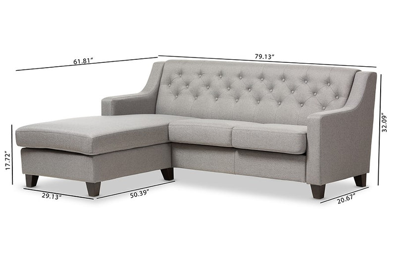 Arcadia 2pcs Grey Fabric Upholstered Button-Tufted Sectional Sofa iHome Studio