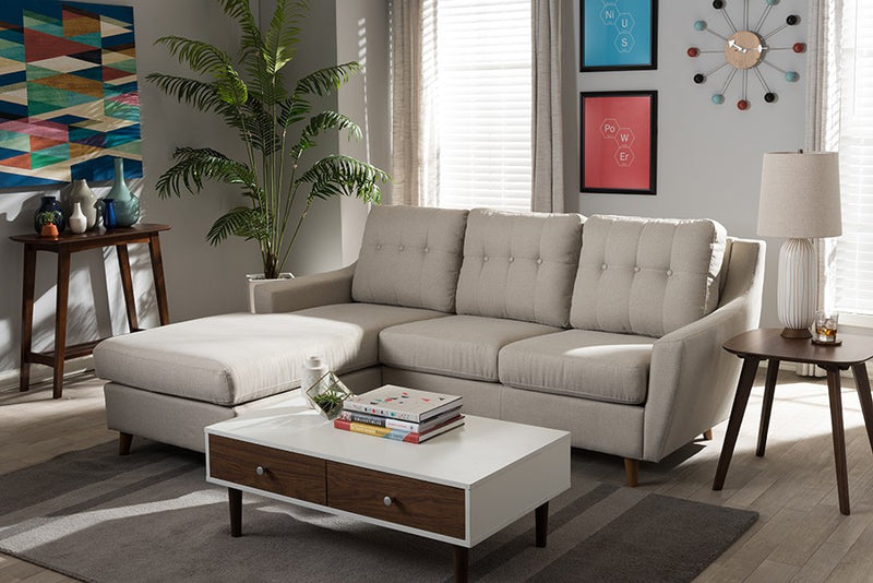 Mckenzie 2pcs Light Beige Fabric Button-Tufted Sectional Sofa iHome Studio
