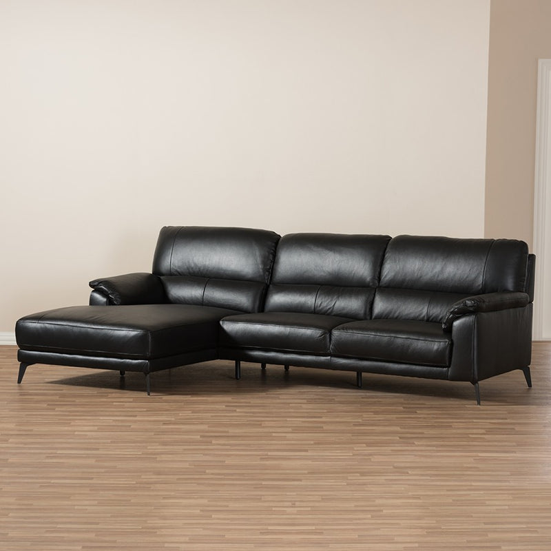 Radford 2pcs Black Faux Leather Left Facing Chaise Sectional Sofa iHome Studio