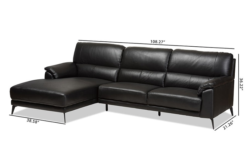 Radford 2pcs Black Faux Leather Left Facing Chaise Sectional Sofa iHome Studio