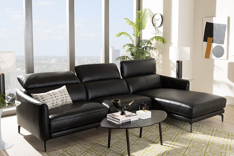 Paige 2pcs Black Faux Leather Right Facing Chaise Sectional Sofa iHome Studio