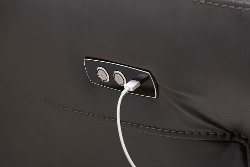 Amaris 5pcs Grey Bonded Leather Power Reclining Sectional Sofa w/USB Ports iHome Studio