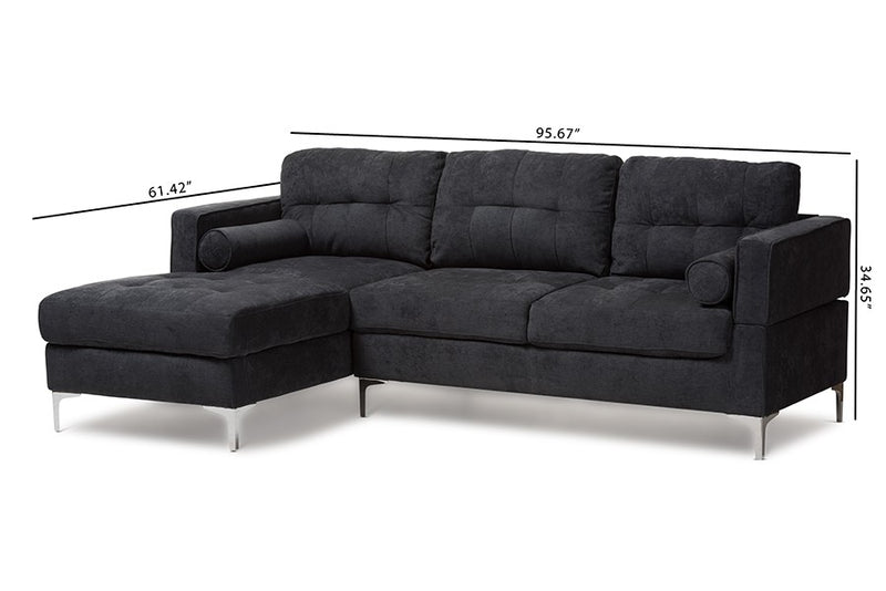 Mireille Dark Grey Fabric Upholstered Sectional Sofa w/Chrome Plated Legs iHome Studio