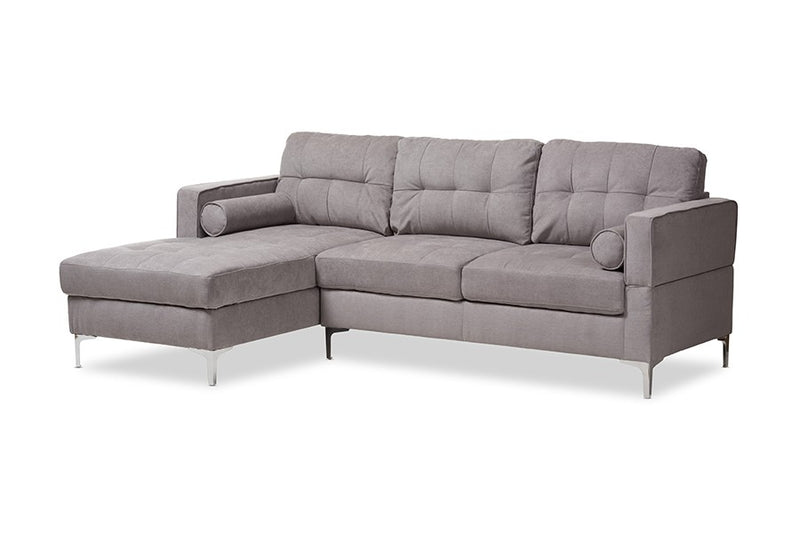 Mireille Light Grey Fabric Upholstered Sectional Sofa w/Chrome Plated Legs iHome Studio