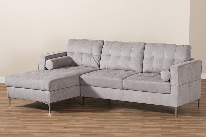 Mireille Light Grey Fabric Upholstered Sectional Sofa w/Chrome Plated Legs iHome Studio