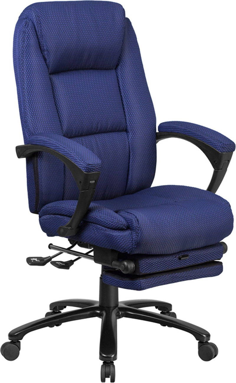 Silkeborg High Back Navy Fabric Reclining Swivel Office Chair w/Padded Arms iHome Studio