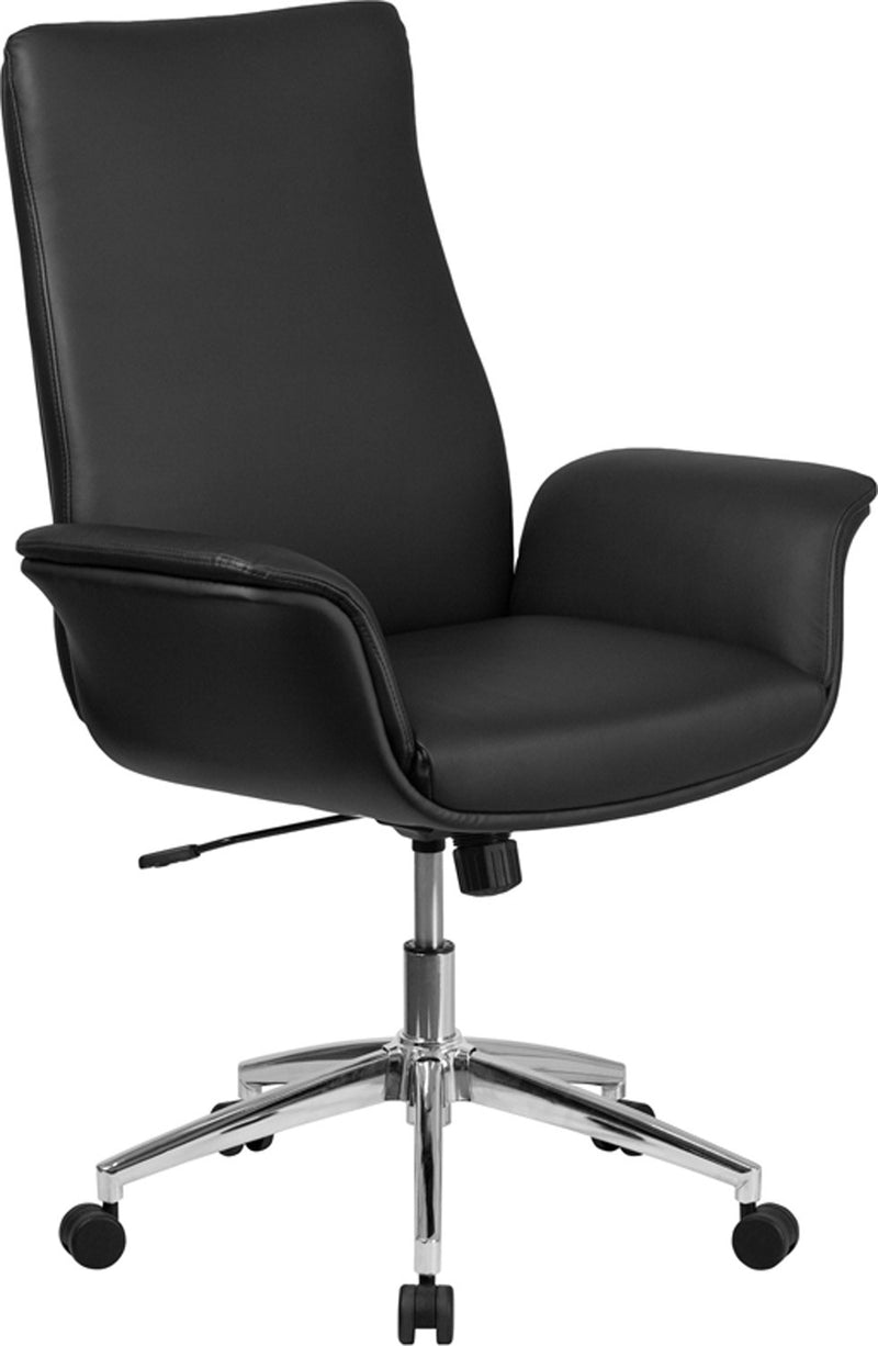 Silkeborg Mid-Back Black Leather Executive Swivel Chair w/Flared Arms iHome Studio