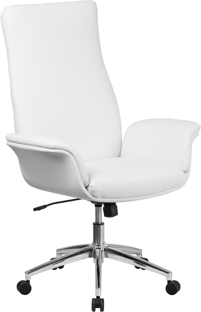 Silkeborg High Back White Leather Executive Swivel Chair w/Flared Arms iHome Studio