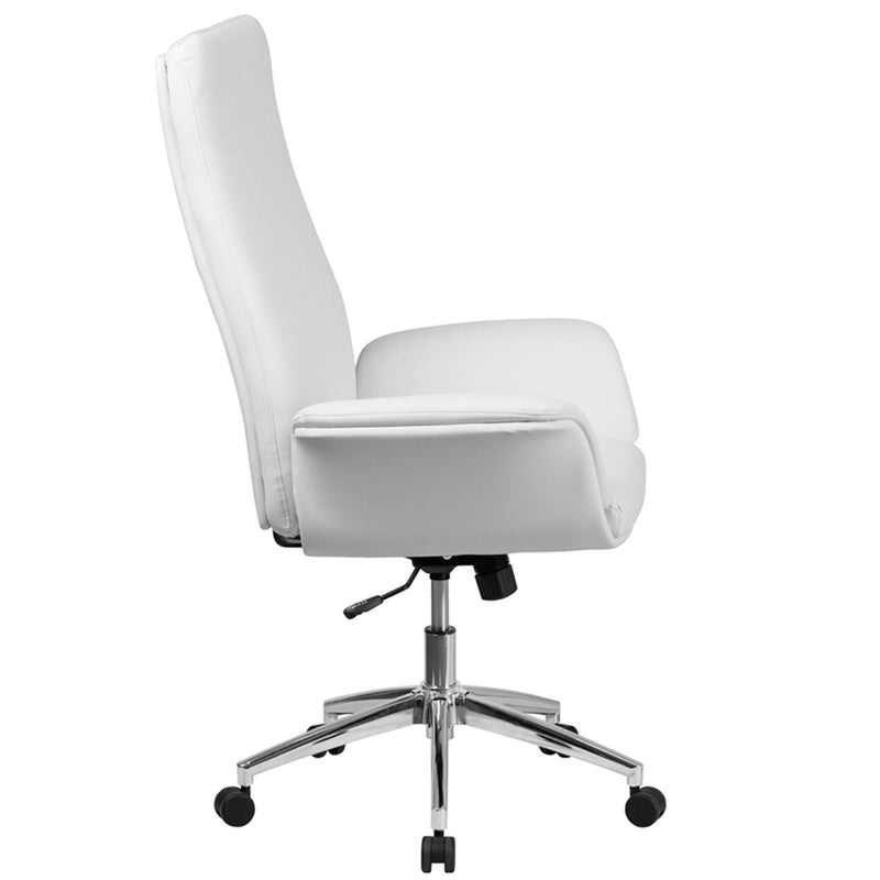 Silkeborg High Back White Leather Executive Swivel Chair w/Flared Arms iHome Studio