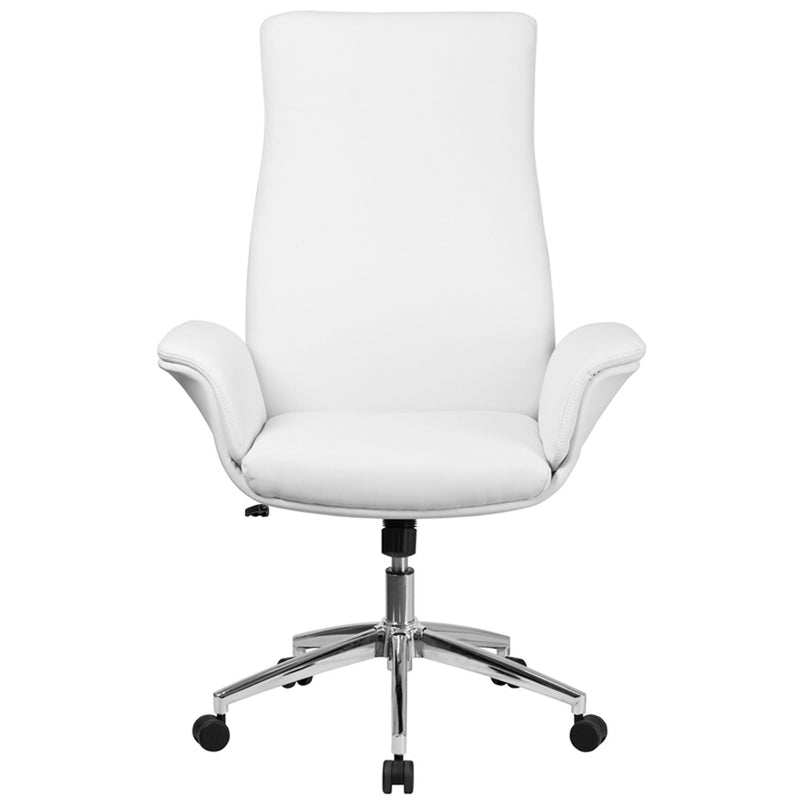 Silkeborg High Back White Leather Executive Swivel Chair w/Flared Arms iHome Studio