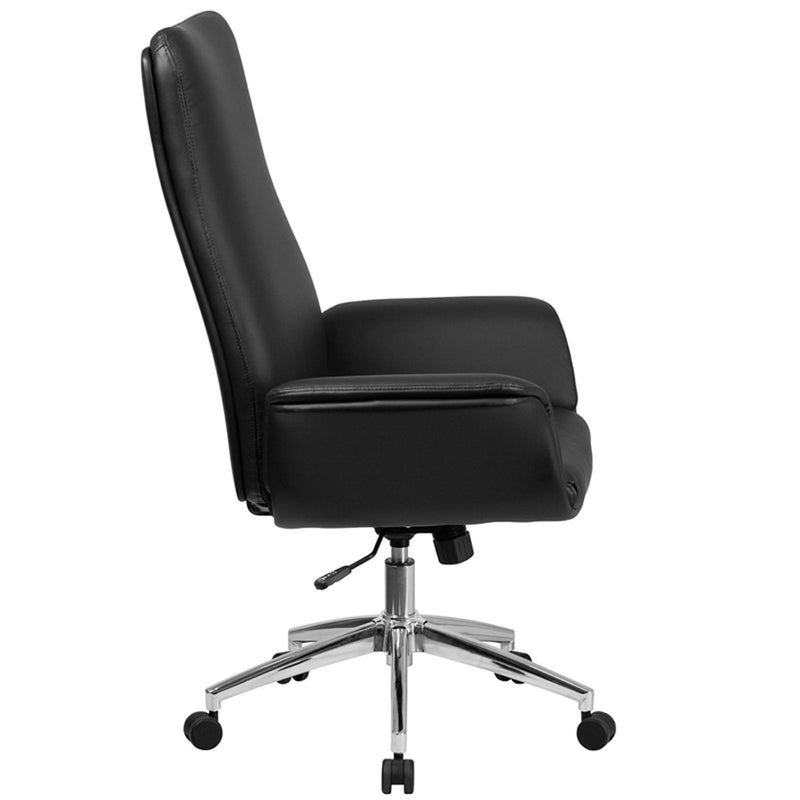 Silkeborg High Back Black Leather Executive Swivel Chair w/Flared Arms iHome Studio