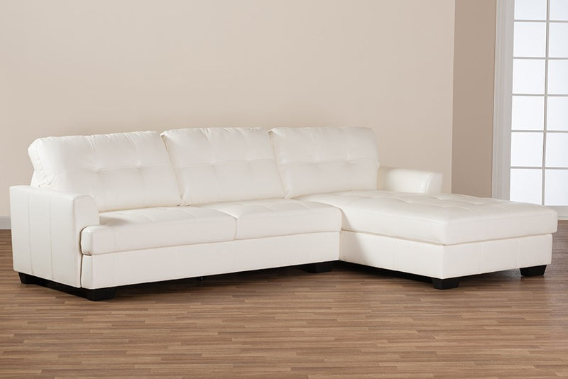 Adalynn Modern and Contemporary White Faux Leather Upholstered Sectional Sofa iHome Studio