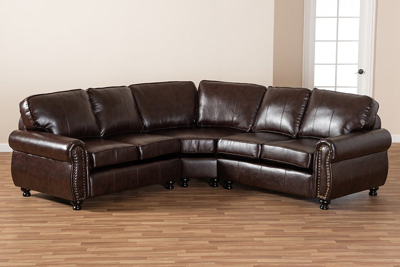 Hammond Modern and Contemporary Dark Brown Faux Leather Sectional Sofa iHome Studio