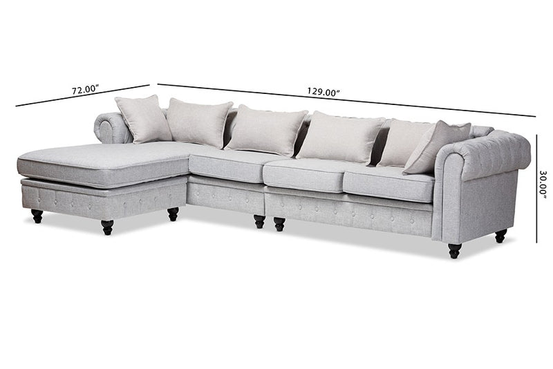 Luisa Traditional Grey Fabric Upholstered Chesterfield Reversible Sectional Sofa iHome Studio