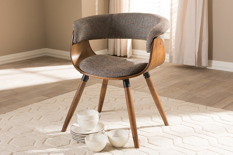 Bryce Grey Fabric Upholstered Walnut Wood Dining Chair - 1pc iHome Studio