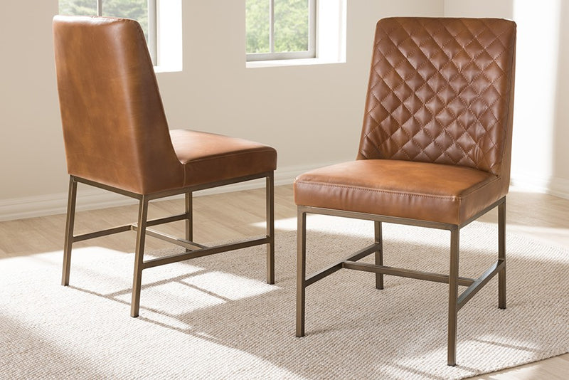 Margaux Luxe Light Brown Faux Leather Upholstered Dining Chair - 2pcs iHome Studio