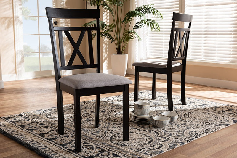 Rosie Grey Fabric Upholstered and Espresso Brown Finished Dining Chair - 2pcs iHome Studio