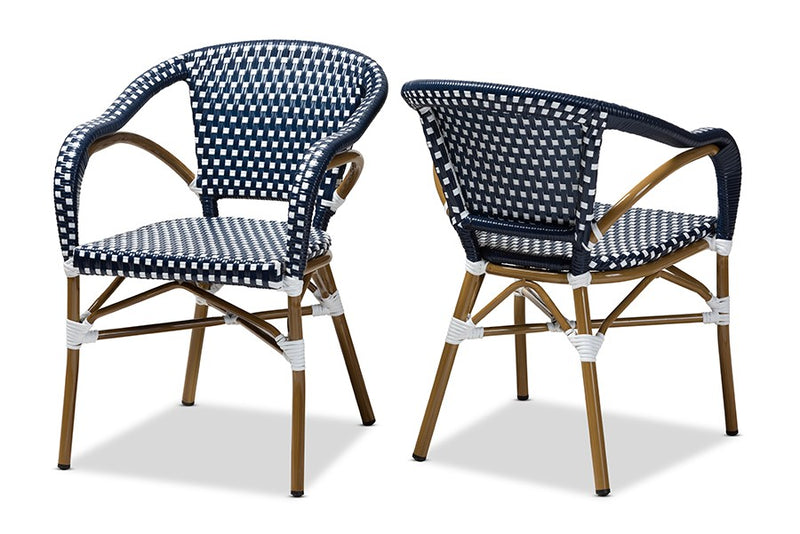 Eliane Navy/White Bamboo Style Stackable Bistro Dining Chair - 2pcs iHome Studio