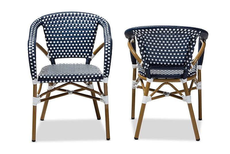 Eliane Navy/White Bamboo Style Stackable Bistro Dining Chair - 2pcs iHome Studio
